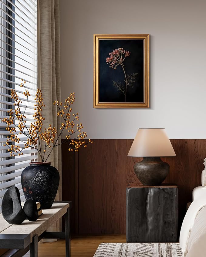 Bzstyleart Vintage Wall Art Decor for Living Room,Gold Framed Canvas Wall Art Home Decor Aesthetic Wild Carrot Flower Vintage Botanical Flower Prints,Canvas Picture Print Artwork,12 x 16 Inch