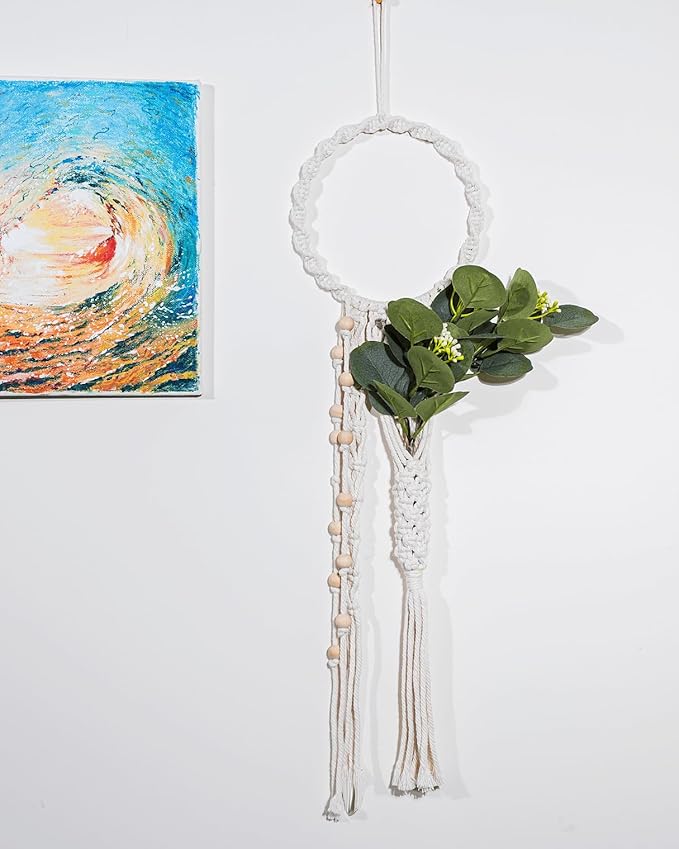 Avoik Macrame Wall Hanging, Boho Woven Wall Decor Handmade Chic Wall Art Hanging Tapestry Decoration Modern Bohemian Wall hanging Decor for Bedroom Living Room Farmhouse Apartment Dorm, Beige