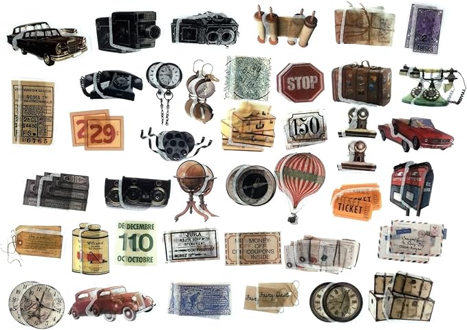 200 Pieces Vintage Ephemera Scrapbooking Supplies Pack for Journaling, Decoupage Paper Scrapbook Stickers Kit for Bullet Junk Journal Planners Collage Craft Notebooks Album (Word Memory)