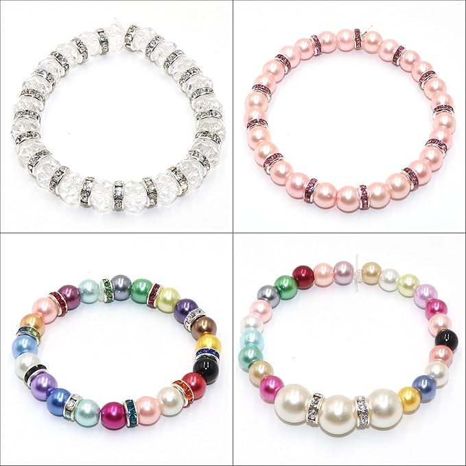 100Pcs Rondelle Spacer Beads Round Crystal Charms Czech Rhinestone Silver Plated Spacer Loose Beads for DIY Bracelet Necklace Jewelry Making Supplies (8MM, Red)
