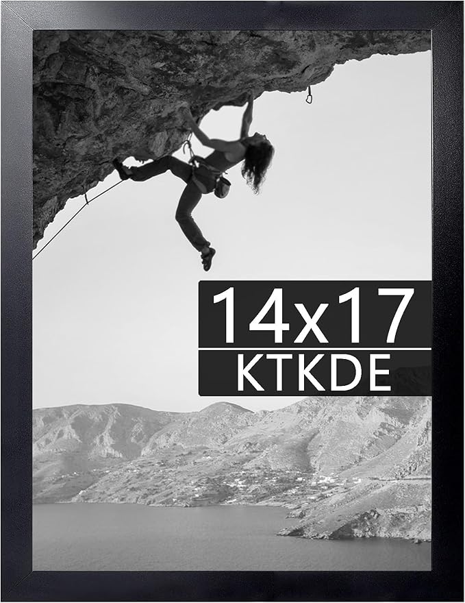 KTKDE 14x17 Picture Frame, Studio Gallery 17x14 Poster Black Frame Wooden, Vertical & Horizontal Wall Hanging Picture Frame for Photos, Posters & Art Prints