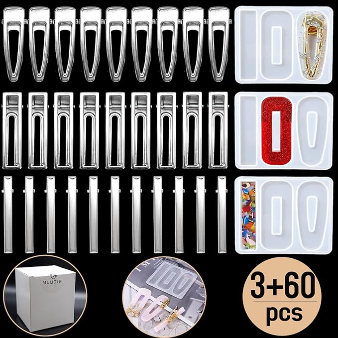 63PCS Resin Molds DIY Hair Clip Jewelry Casting Mold,hair Clips Mold for Hair Pin Making, Hair Pin Silicone Molds for Epoxy Resin Crafts