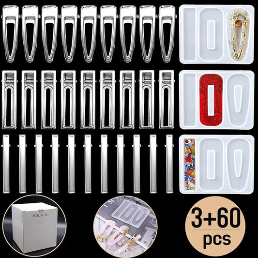 63PCS Resin Molds DIY Hair Clip Jewelry Casting Mold,hair Clips Mold for Hair Pin Making, Hair Pin Silicone Molds for Epoxy Resin Crafts
