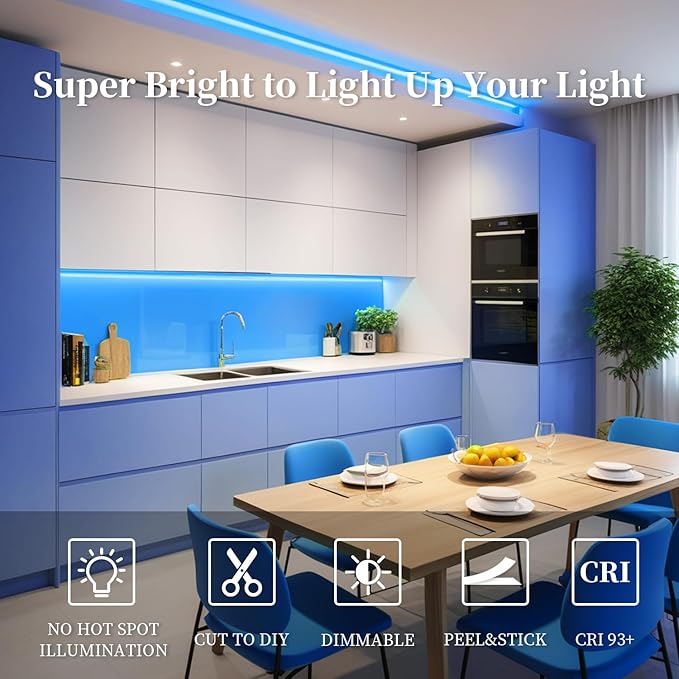 iNextStation 32.8ft/10M Bule COB LED Light Strip, DC24V CRI 93+ Bule Strip Light, 8mm Width LED Tape Lights, Flexible COB LED Lights for Bedroom, TV Backlight, Home DIY Lighting Decor(with Plug)