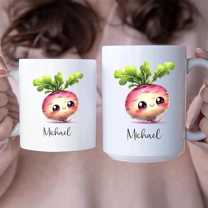 Custom Choose Name Turnip Mug, Turnip Vegetable Coffee Mug Gifts For Kids Child, Vegetable Lover Cup, Personalized Turnip White Ceramic Mug 11oz 15oz, Vegetable Mugs For Turnip Lovers, Vegan Tea Cup