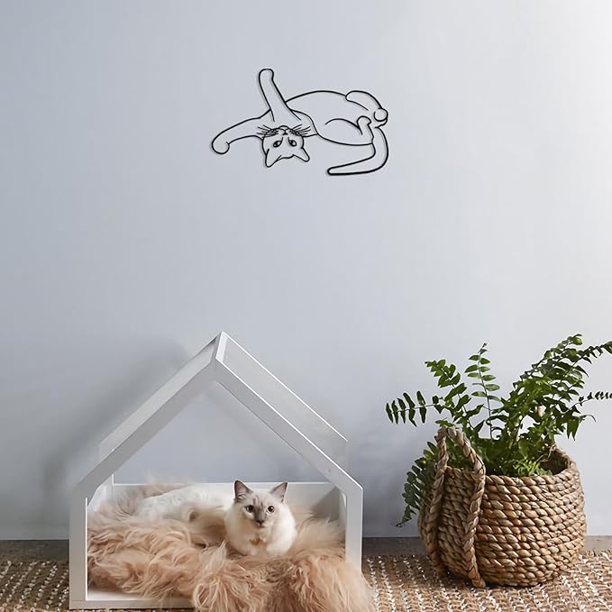 TYLCC Black Metal Cat Wall Decor Minimalist Abstract Cat Wall Art Line Drawing Art for Living Room Bedroom Decorations (Roll)