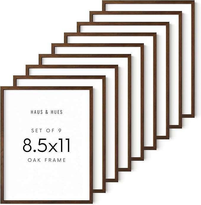 HAUS AND HUES Walnut Wood Certificate Frames 8.5x11 - Set of 9, Natural Frames with Plexiglass and Hangers