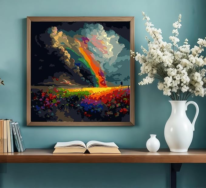 CSZPPQAF Paint by Numbers Kit for Adults Beginner, Rainbow Wildflowers Paint by Number Kits on Canvas, DIY Easy Acrylic Watercolor Oil Painting by Numbers for Home Wall Decor 16X16inch