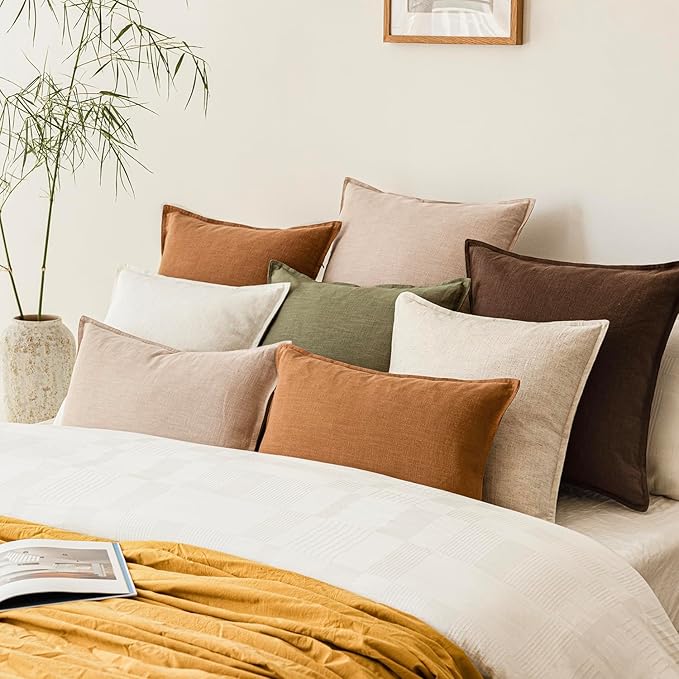 Foindtower Pack of 2, Decorative Linen Soild Throw Pillow Covers Soft Accent Cushion Case Boho Farmhouse Neutral Pillowcase for Couch Sofa Bedroom Living Room Home Decor 26 x 26 Inch Reddish Brown
