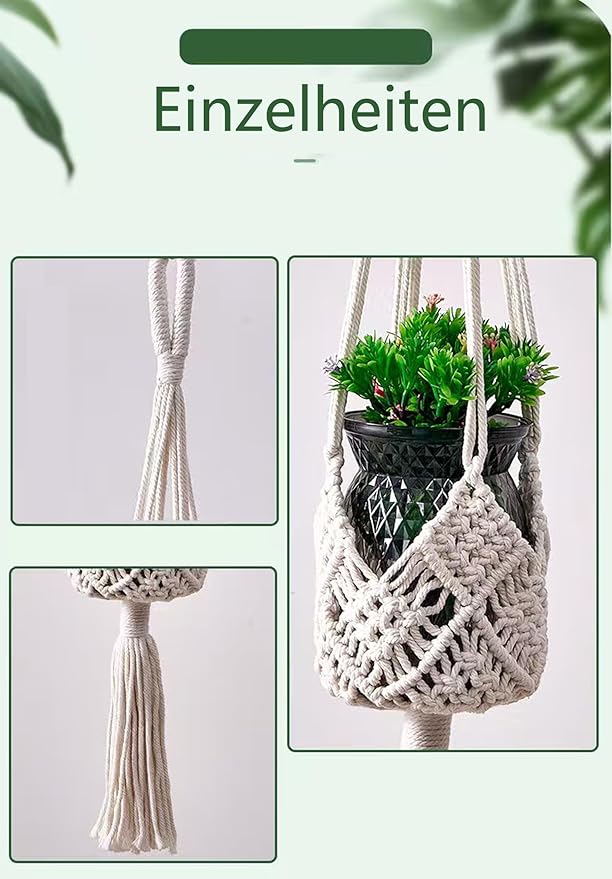 Macrame Plant Hangers 2 Pack, 35 Inch Indoor Outdoor Hanging Planter Basket with Wood Beads - No Tassels Flower Pot Holder for Boho Home Decor (Ivory/Coffee)