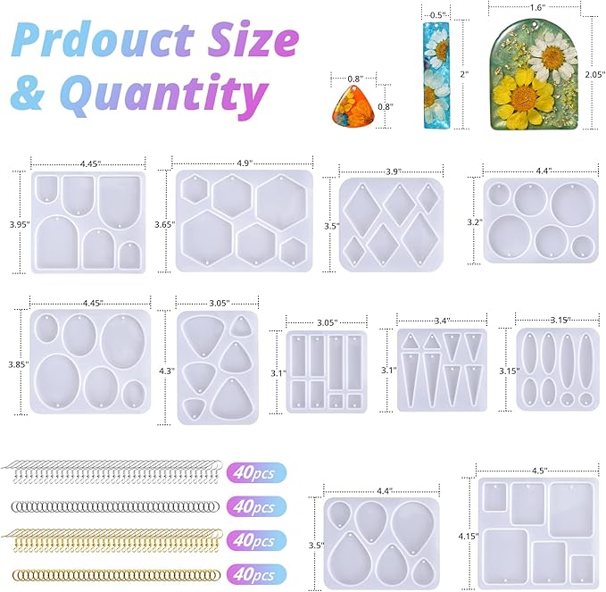 LET'S RESIN Resin Earring Mold, 171 Pcs Resin Jewelry Molds Making Kit with 11 Pack Variety Shape Silicone Molds, Earring Molds for Epoxy Pendant, Earrings, Necklace, Keychains