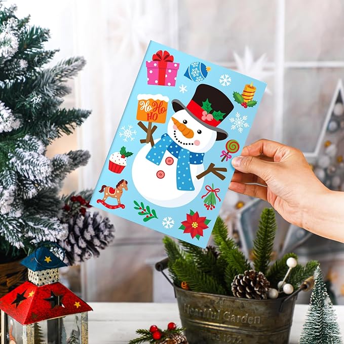 Fullhawl 48 Set Christmas Card Making Kits DIY Christmas Craft with Stickers and Envelopes Make Your Own Greeting Card Handmade Xmas Folded for Gift Party Decor Home Activities (Xmas)