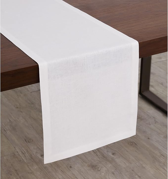 Solino Home Linen White Table Runner 90 Inches Long - 100% Pure Linen 14 x 90 Inch Table Runner for Dining, Valentines, Spring, Easter - Diana Medium Weight
