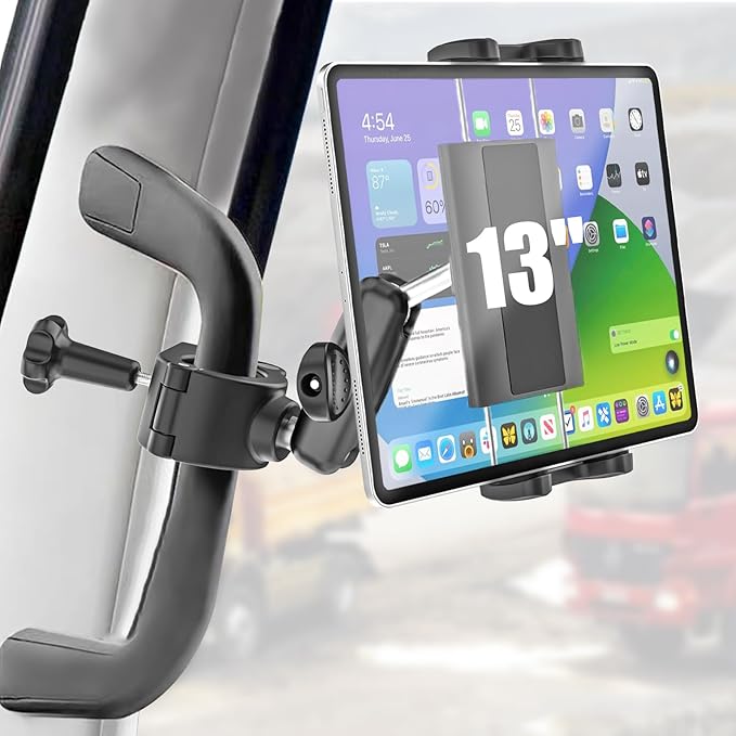 Grab Handle Tablet Holder for Truck/Car, Shockproof Metal Arm Tablet Mount Clamp for Tractor, Picku, SUV, Van, Excavator, Front Loader, Forklift, Compatible with 4-13" iPad Pro Air, iPhone