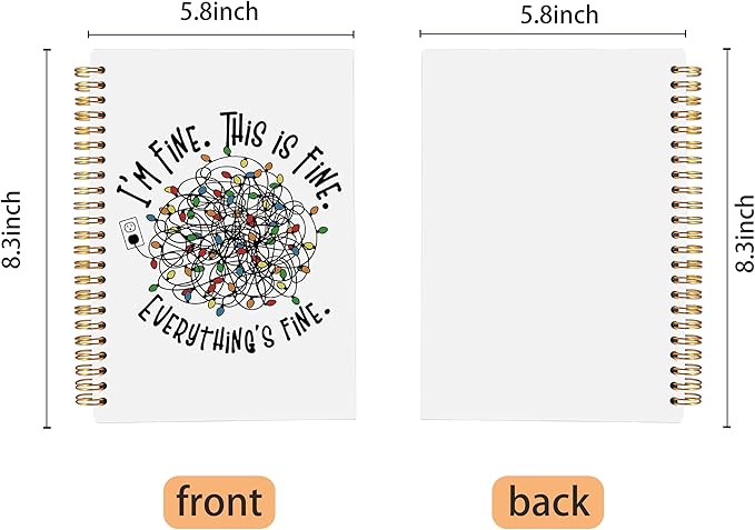 I'm Fine This is Fine Everything's Fine Christmas Notebook, Funny Christmas Journal, Christmas Office Gifts for Coworkers, Christmas Composition Notebook, Spiral Notebook 5.5x8.3 Inch
