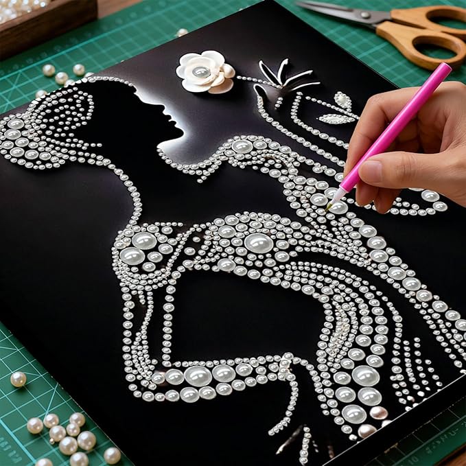 DIY Pearl Painting Kit with Wooden Frame, 3D Plastic Pearl Gemstone Ocean Art Craft for Adults Beginners, Diamond Art Kits for Adults, Home Wall Decor Ready Gift for Women(Silhouette Lady)(30 * 30cm)