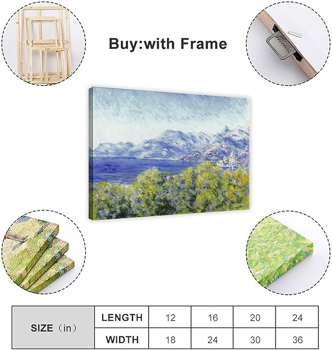 CFIOZYOS 40+ Monet Famous Print Posters View of Ventimiglia by Claude Monet Impressionism Canvas Poster Wall Art Print Bedroom Decor Office Room Kitchen Decor Gift Frame 20×30inch(50×75cm)
