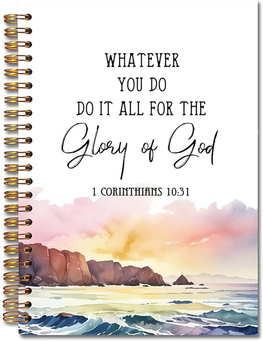 Watercolor Christian Spiral Notebooks, 1 Corinthians 10:31 Bible Journal, Scripture Journals for Writing, Christian Gifts for Women, Religious Notebook for Note Taking, 5.5x8.3 Inch