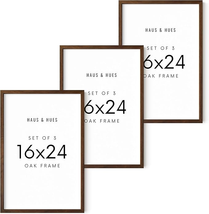 HAUS AND HUES 16x24 Walnut Oak Frame Set of 3 - Wooden Poster Holders, Rustic Gallery Wall Display