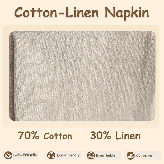 Urby Eco Hanky 10x10in Reusable Linen/Cotton Napkins. Small Cloth Napkins. Eco Friendly. Ideal Use As Kids Napkins for Lunch. Dinners. Occasions Like Weddings,Birthday,Cocktail Parties. (Natural,6pk)