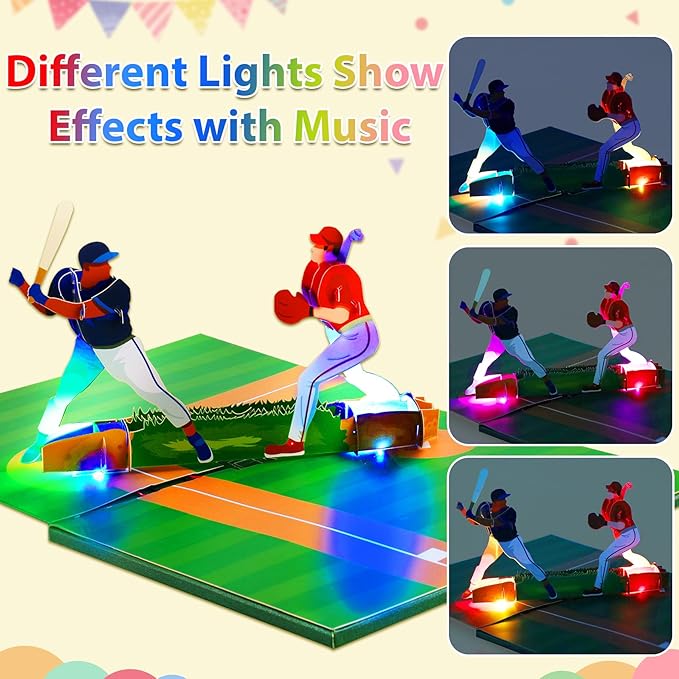 GREETING ART Musical Baseball Birthday Card, Birthday Card With Music and Lights, Baseball Pop Up Card, Happy Birthday Card for Son, Men, Dad, Hsuband, Baseball Lovers