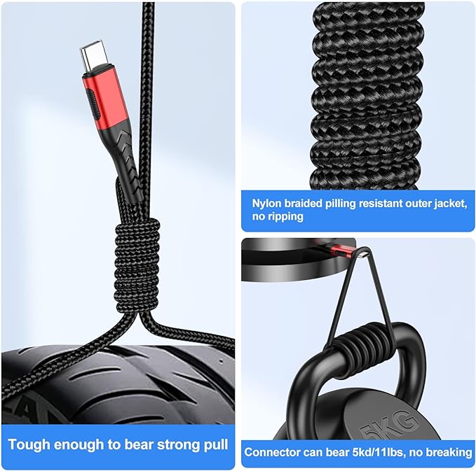 Durcord USB C Charger Cable, Upgarded 2Pack 1ft Fast Charging 1 Feet USB Type C Charging Cord Cable, 1 Foot Type C Charger Premium Nylon Braided USB Cable Compatible with iPhone 15/Pro/Plust/Max-Red