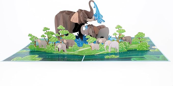 Elephant Pop Up Card for Mom,6"x 8" Mother Birthday from Daughter, Son, Husbands, Mothers Day Card, 3D Popup Anniversary Greeting Card for Women, Wife