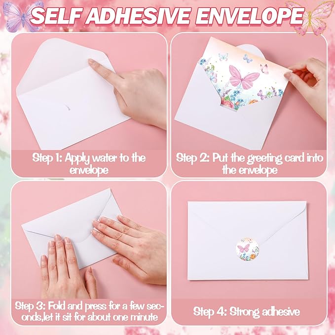 50 Pcs Blank Greeting Cards 4x6, Butterfly Design Blank Cards with Envelopes, 10 Designs, Ideal Stationary Set for All Occasions, Stationary with Matching White Envelopes and Stickers