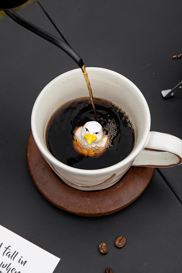 DIHOclub Eagle Coffee Cup Ceramic 3D Wild Animal Inside Mug,Cute Cartoon Handmade Figurine Mugs,Holiday and Birthday Gift for Coffee Milk Tea Lovers,12 OZ(Grey Eagle)