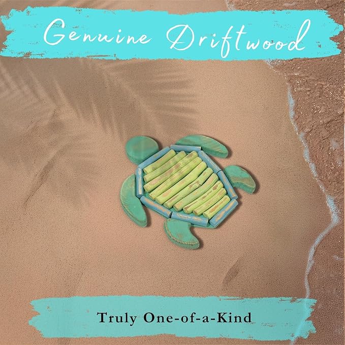 Mint Bucket Brands Driftwood Turtle Nautical Wall Decor - 11.5" x 10" Handmade Wooden Rustic Coastal Wall Art for Living Room, Bedroom, Office, Bathroom - Ocean Beach Decoration (Turtella)