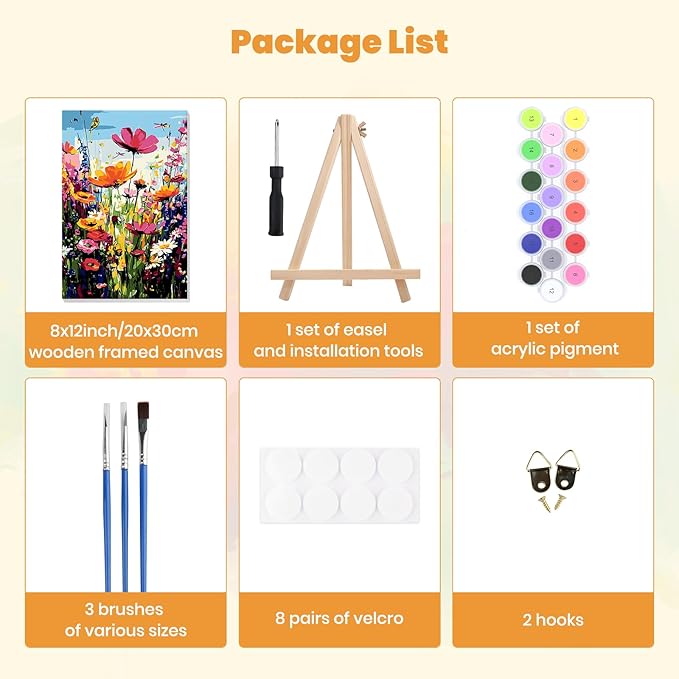 MXJSUA Wildflowers Framed Paint by Numbers for Adults Beginners, Easy Adults' Paint-by-Number Kits on Canvas with Easel, Acrylic Number Painting Crafts Kits Gifts for Home Decor, 8x12inch