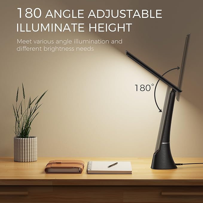 Light Therapy Lamp, 10000 LUX UV-Free LED Sunlight Light, Full Spectrum Mood Light, Touch Control Desk Lamp with Night Light Function Work Office Home -Black