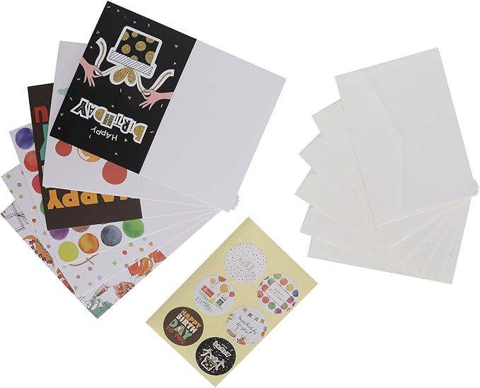 Pilipane Greeting Cards Blank Gift Paper 24Pcs Set with Envelopes and Stickers for Birthday Thank You Notes Holiday Gifts Crafting Writing Graffiti 7 x 10.5cm (happy birthday)
