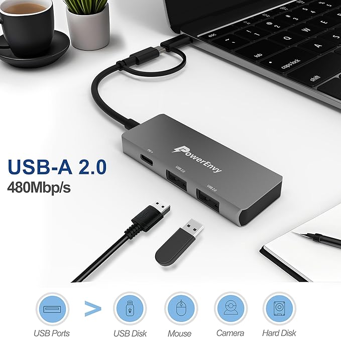 USB C HUB, Adapter Multiport Data,USB C to 2 USB A and Charging with Type C to Micro Plug USB Data Transfer Port for MacBook,iPad Pro/Air,XPS,MateBook and More