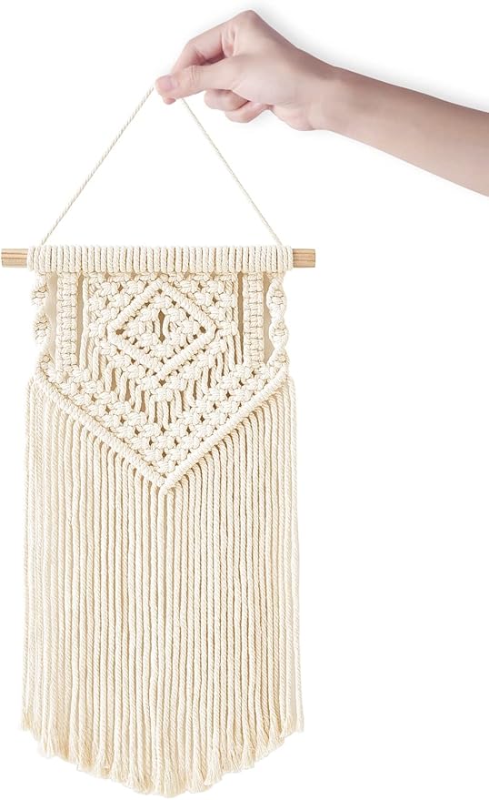 Dahey Small Macrame Wall Hanging 2 Pcs Woven Tapestry Wall Art Decor - Beautiful for Boho Home Dorm College Classroom Decor, Apartment, Nursery, Party Decorations, 16.5" L x 10" W and 17.5"x 10"W