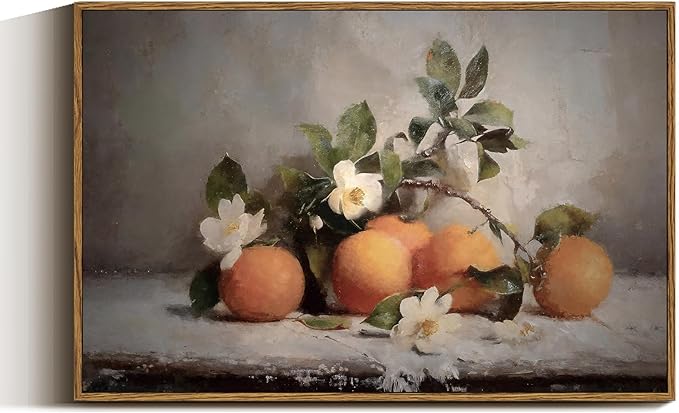 VIYYIEA Vintage Farmhouse Framed Wall Art, Oranges Still Life Paintings Kitchen Decor Aesthetic, Canvas Print Artwork, Rustic Home Wall Pictures for Living Room Bathroom Bedroom, 16x24 Inch