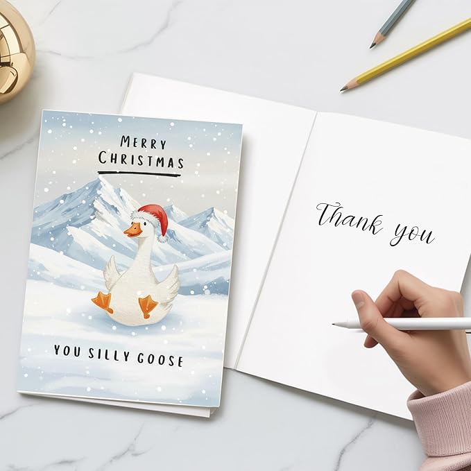 (5.3x8in) Merry Christmas You Silly Goose Card with Envelope, Funny Holiday Greeting Featuring Cute Goose in Snow, Whimsical Animal Christmas Card for Friends, Family, Coworkers (Xmas 34)