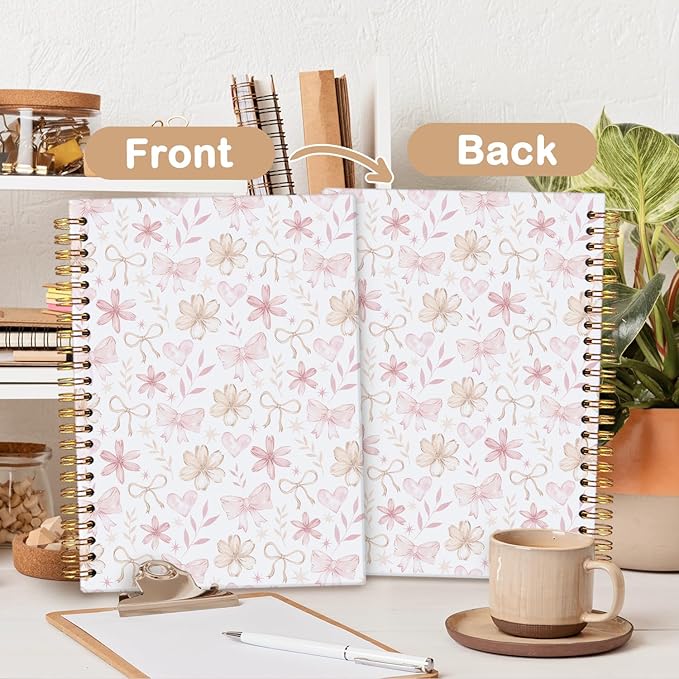 MOFUYU Wildflower Spiral Notebook for Girls,Journals for Women,Coquette Pink Bow Floral Journal A5,Spiral Notepad for Daily Writing,Pretty Gift for Teen Girls or Students,Notebook Gift for Women