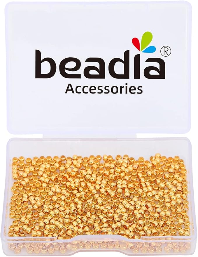 18K Gold Plated Crimp Beads Non Tarnish 2.5mm 600pcs for Jewelry Making Findings