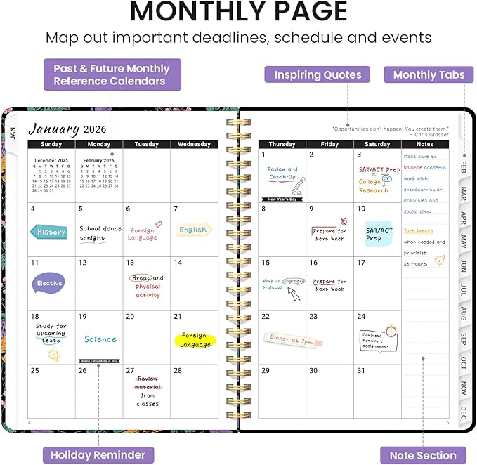 2026 Planner, Monthly and Weekly Calendar Planner for Women, Jan 2026 - Dec 2026, Hardcover Pretty 2026 Agenda Planner Book with Tabs, Spiral Bound, Perfect for School Office Home Supplies, 6.3" x 8.5" - Fall Harmony