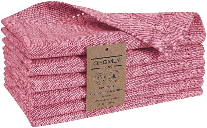 Slub Textured Dinner Napkins Set of 6-100% Cotton Cloth Napkins 18x18 Inch - Soft Durable Washable Fabric Napkins for Everyday Use & Special Occasions Christmas - Wine Red