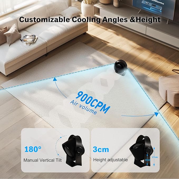 VAVOFO Desk Fan, Small Quiet LED Display Portable Table Fans, 180°Tilt, 100 Speeds, 5 Modes, Rechargeable 3600mAh Battery Operated USB Fan For Office, Bedroom, Outdoor(Black)