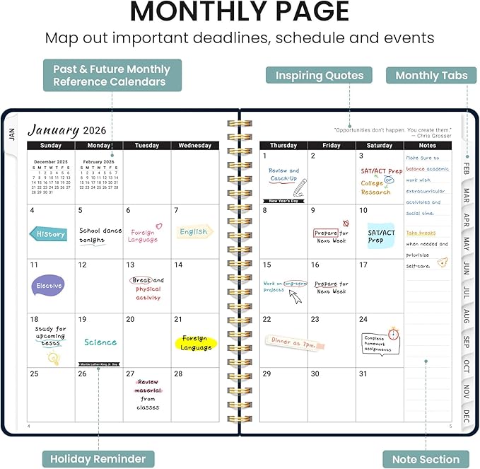 2026 Planner, Monthly and Weekly Calendar Planner for Women, Jan 2026 - Dec 2026, Hardcover Pretty 2026 Agenda Planner Book with Tabs, Spiral Bound, Perfect for School Office Home Supplies, 8.5" x 11" - Royal Flowers
