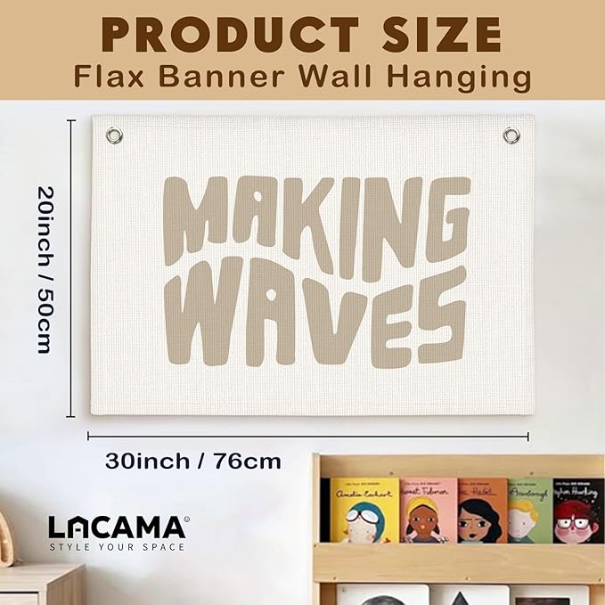 Lacama Coastal Nursery Boho Room Decor, Vintage Making Waves Canvas Banner Beach Kids Room Decor,Surf Nursery Decor Wall Hanging Banner Flag,30x20 Inch