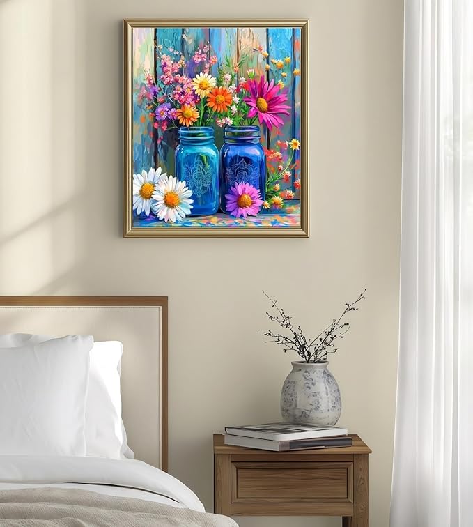 BYGFHLYW Flowers Paint by Numbers Kit for Adults Beginner, Easy Adult Paint by Number Kits on Canvas, DIY Acrylic Watercolor Oil Paint by Number for Adults for Home Decor 16x20 Inch