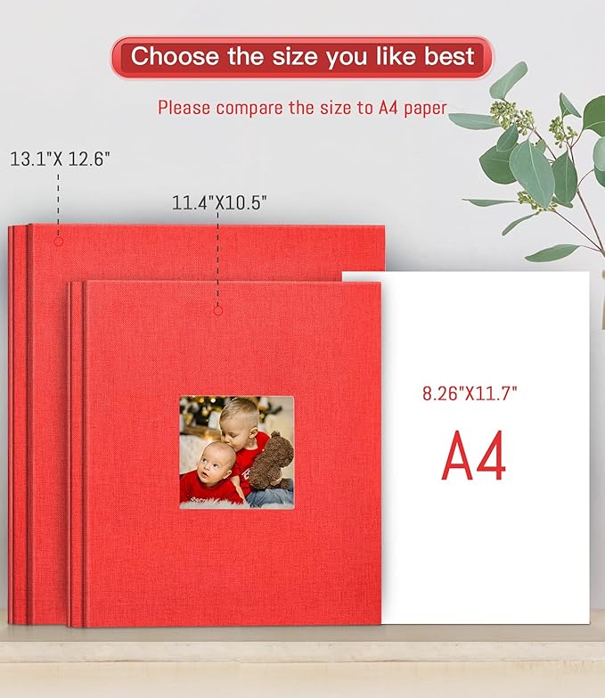 popotop Photo Album Self Adhesive with Picture Display Window,60 Pages DIY Scrapbooking Supplies Kit for 4x6 10x12 Picture,Linen Cover Memory Book for Baby Wedding, with Scraper and Metallic Pen