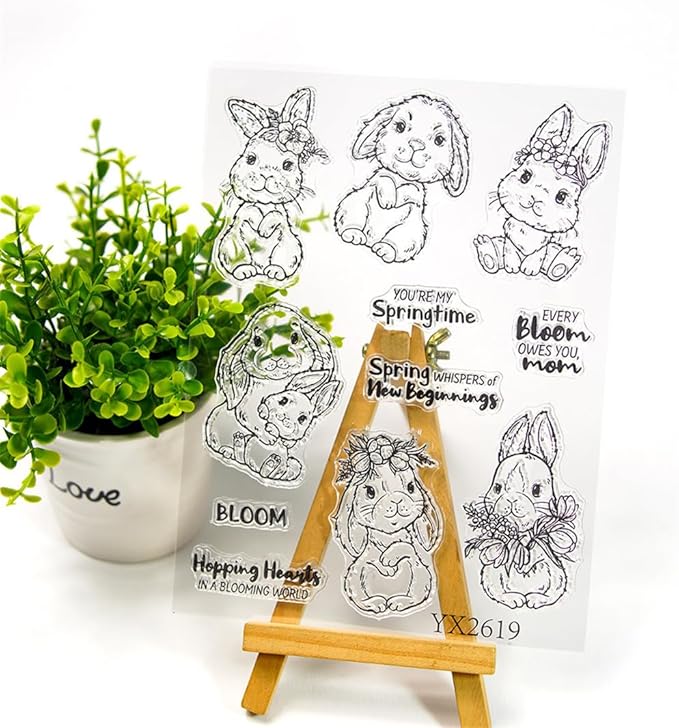 Flowers Rabbit Animals Stamps and Cutting Dies for Card Making DIY Transparent Silicone Clear Stamp and Metal Die Cuts Sets for Scrapbooking Paper Greeting Cards Decor Seals Craft Supplies