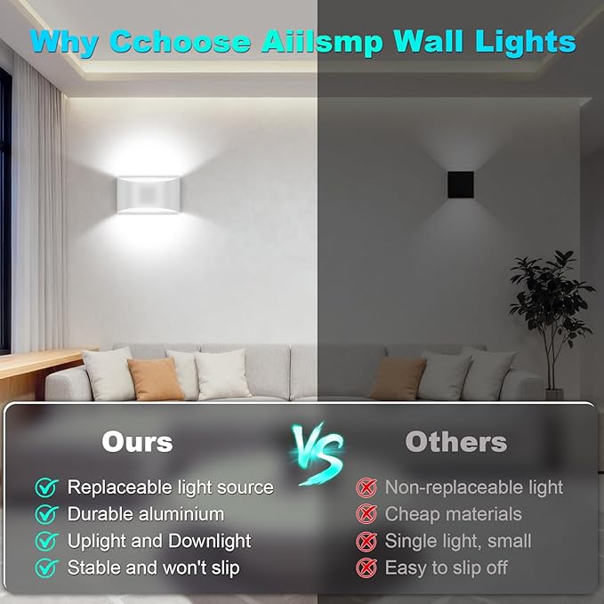 8 Pack White Aluminum Modern LED Wall Sconce Hardwired Indoor Wall Lights Up and Down Wall Mount Light for Living Room Bedroom Corridor Hallway Conservatory Cool White 6000K(with G9 Bulbs)