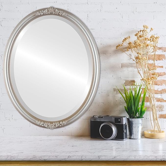 OVALCREST Oval Beveled Wall Mirror for Home Decor - Contessa Style - Silver Shade - 22" x 18"
