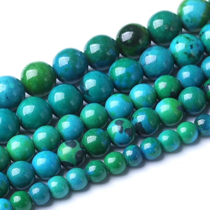 32PCS 12mm Natural Stone Beads Phoenix Chrysocolla Round Loose Gemstone Beads for Jewelry Making DIY Bracelet Necklace 15 Inch,Energy Stone Healing Power (12mm, Phoenix Chrysocolla Stone)